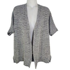 Tahari Cardigan Sweater Womens Medium Black White Knit Short Dolman Sleeve Tweed